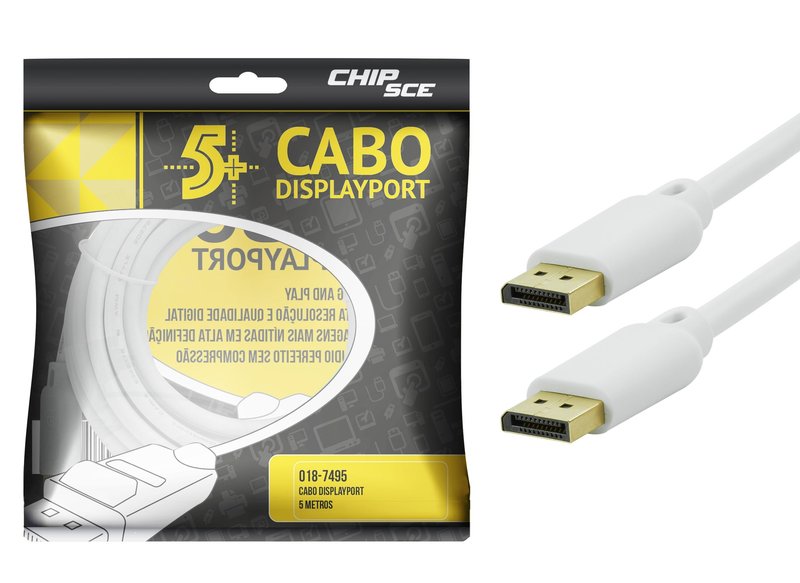 Cabo DisplayPort Chip Sce macho x macho 5 metros branco
