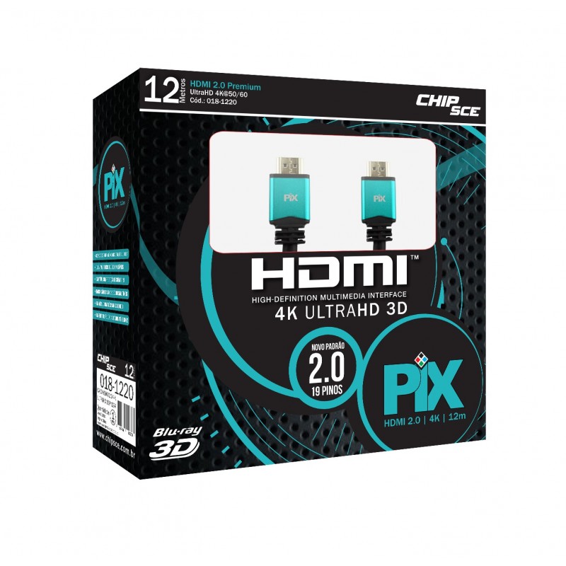 Cabos HDMI 2.0 Ultra HD 4K 12 metros Chip Sce