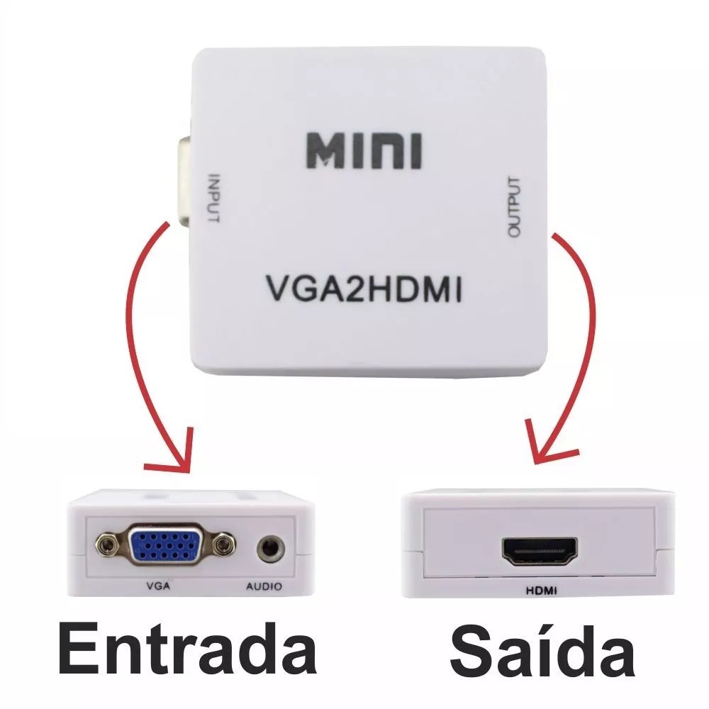 Mini conversor VGA + P2 áudio X HDMI